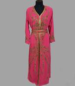 Raspberry color luxurious Handmade Moroccan Kaftan with hijjab