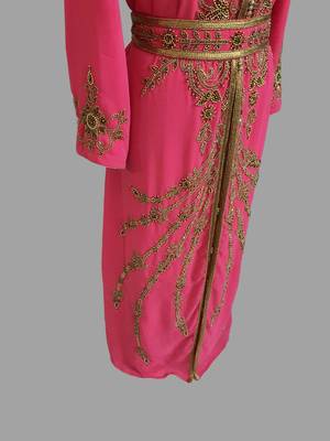 Raspberry color Handmade Moroccan Kaftan with hijjab 3