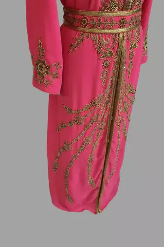 Raspberry color Handmade Moroccan Kaftan with hijjab