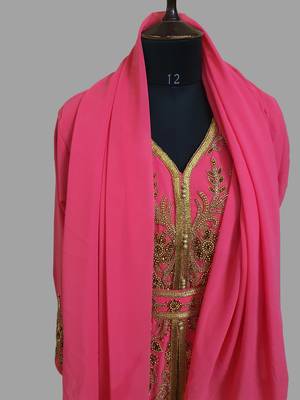 Raspberry color Handmade Moroccan Kaftan with hijjab 4