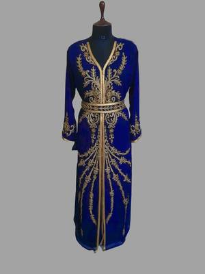 Royal-Blue color Handmade Moroccan Kaftan with hijjab 1