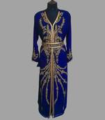 Royal-Blue color luxurious Handmade Moroccan Kaftan with hijjab