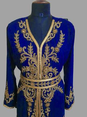 Royal-Blue color Handmade Moroccan Kaftan with hijjab 2