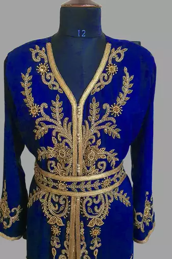 Royal-Blue color Handmade Moroccan Kaftan with hijjab