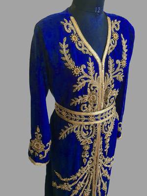Royal-Blue color Handmade Moroccan Kaftan with hijjab 3