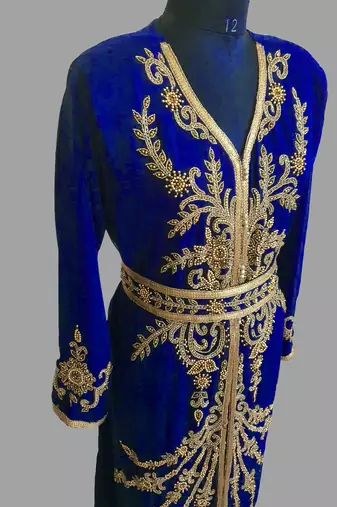 Royal-Blue color Handmade Moroccan Kaftan with hijjab