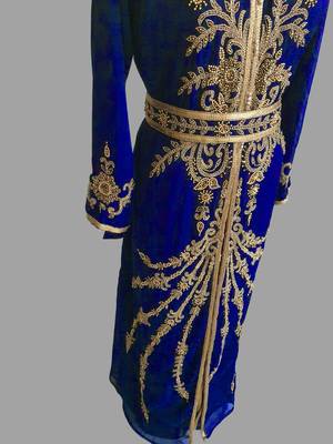 Royal-Blue color Handmade Moroccan Kaftan with hijjab 4