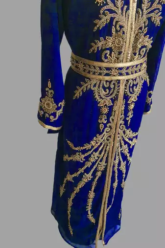 Royal-Blue color Handmade Moroccan Kaftan with hijjab