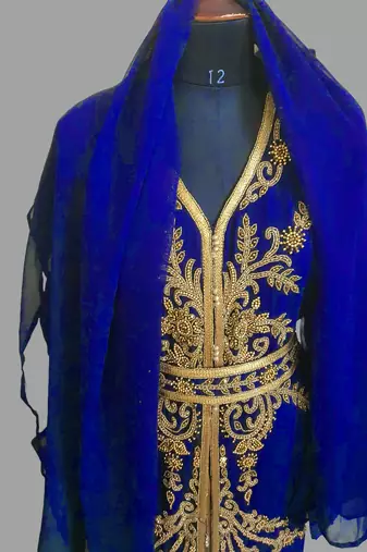 Royal-Blue color Handmade Moroccan Kaftan with hijjab