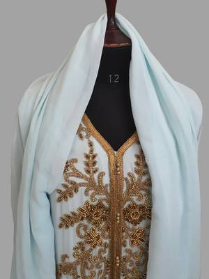 Sky-Blue color Handmade Moroccan Kaftan with hijjab 5