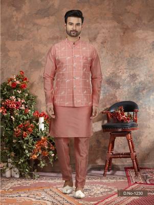 Light pink silk dupion jacket kurta set 1