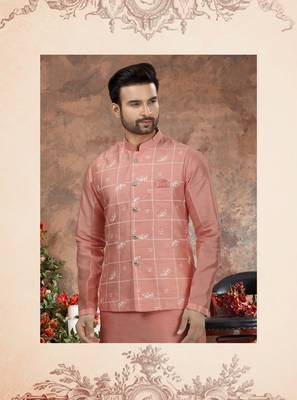 Light pink silk dupion jacket kurta set 2