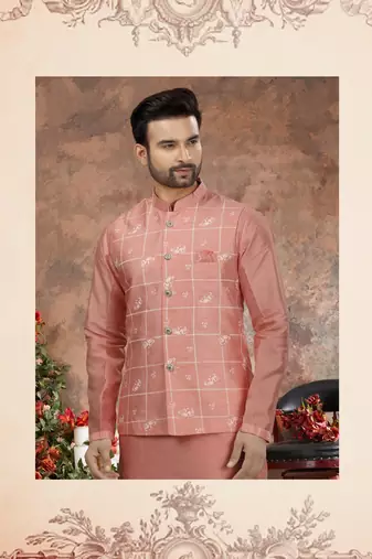 Light pink silk dupion jacket kurta set