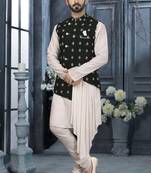 Off white silk dupion jacket kurta set