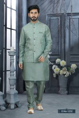 Firozi silk dupion jacket kurta set 1