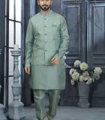 Firozi silk dupion jacket kurta set