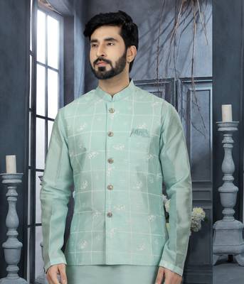 Firozi silk dupion jacket kurta set 2