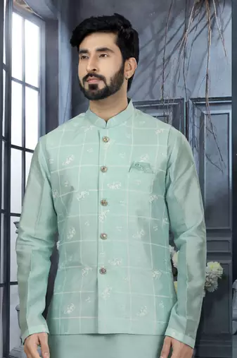 Firozi silk dupion jacket kurta set