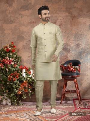Musterd yellow silk dupion jacket kurta set 1