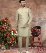 Musterd yellow silk dupion jacket kurta set