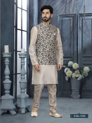Off white silk dupion jacket kurta set 1