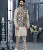 Off white silk dupion jacket kurta set