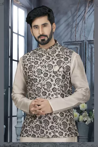 Off white silk dupion jacket kurta set