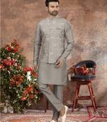 Grey silk dupion jacket kurta set