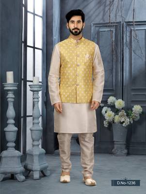 Off white silk dupion jacket kurta set 1