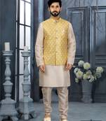 Off white silk dupion jacket kurta set
