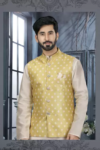 Off white silk dupion jacket kurta set