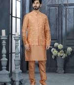 Peach silk dupion jacket kurta set