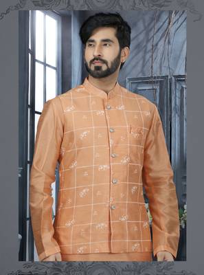 Peach silk dupion jacket kurta set 2
