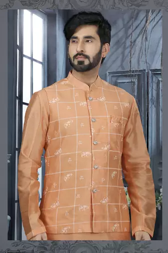 Peach silk dupion jacket kurta set