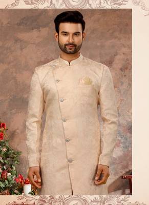 Phone, cream havy resham jackard  jacket kurta set 2