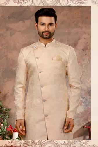 Phone, cream havy resham jackard  jacket kurta set