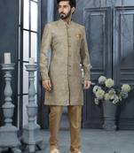 Gray havy zari work jackard   indo western sherwani