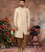 Cream havy jackard with zari hand work  indo western sherwani