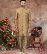 Cheekoo & pink havy zari work jackard   indo western sherwani