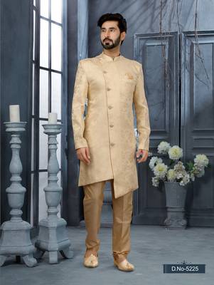 Cream havy resham jackard   indo western sherwani 1