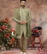 Mehandi havy zari work jackard   indo western sherwani