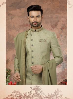Mehandi havy zari work jackard   indo western sherwani 2