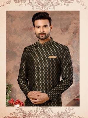 Bottle green havy jackard with zari hand work  indo western sherwani 2