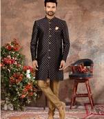Nevy blue havy zari work jackard   indo western sherwani