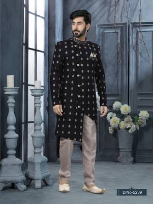 Nevy blue computer amrodery booti with thread work  indo western sherwani 1