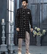 Nevy blue computer amrodery booti with thread work  indo western sherwani