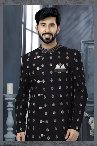 Nevy blue computer amrodery booti with thread work  indo western sherwani