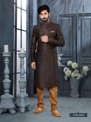 Black     havy jackard with zari hand work  indo western sherwani 1