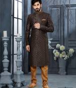 Black     havy jackard with zari hand work  indo western sherwani
