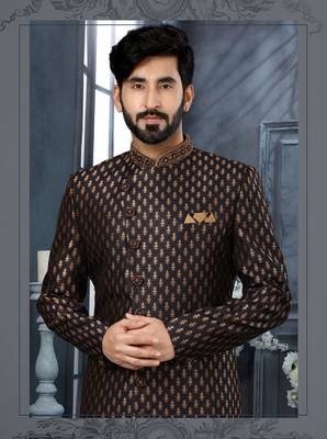 Black     havy jackard with zari hand work  indo western sherwani 2